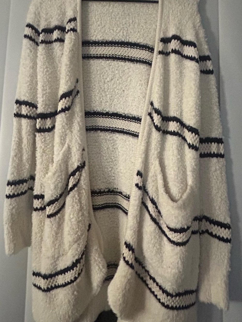 Madewell Cream Open-Front Cardigan with Black Stripes
